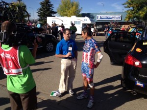 Freddie Rodriguez does an interview.