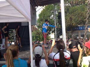 Serghei Tvetcov is awarded the Most Aggressive Rider jersey after Stage Two.