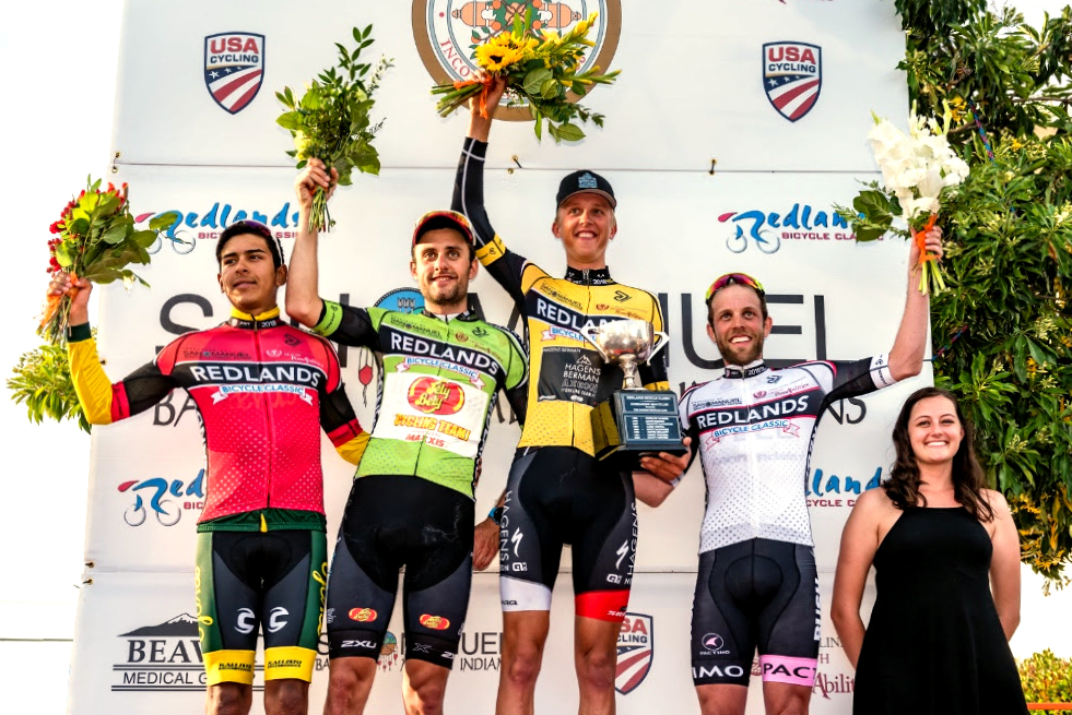 Final podium Redlands Bicycle Classic Jacob Rathe Jelly Belly